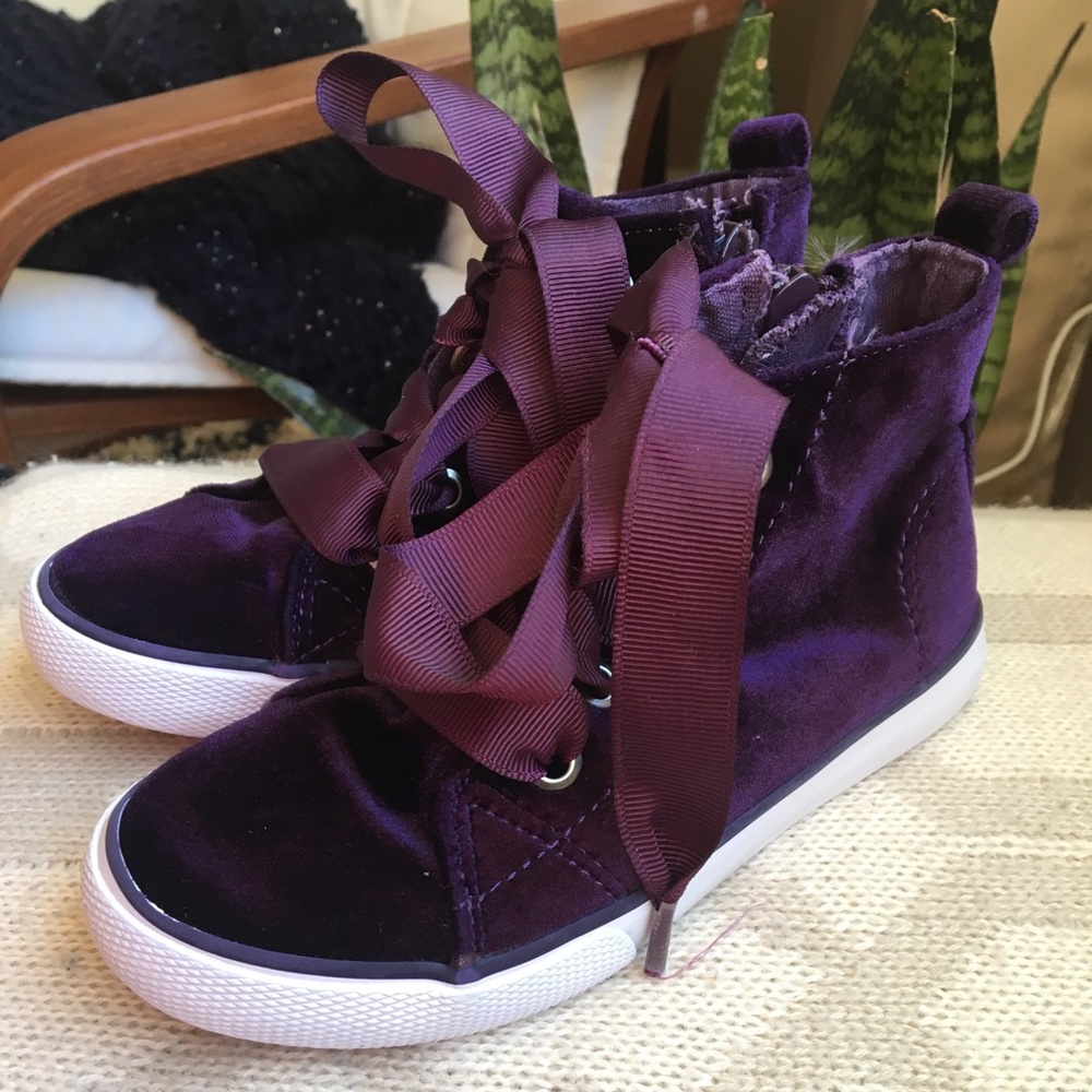 Purple Velvet Sneakers with Ribbon Laces